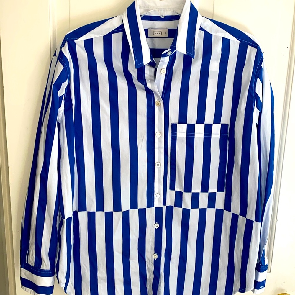 AYR All Year Long Deep End Marais Blue royal blue/white Stripe Shirt Sz M NWOT - Picture 4 of 12